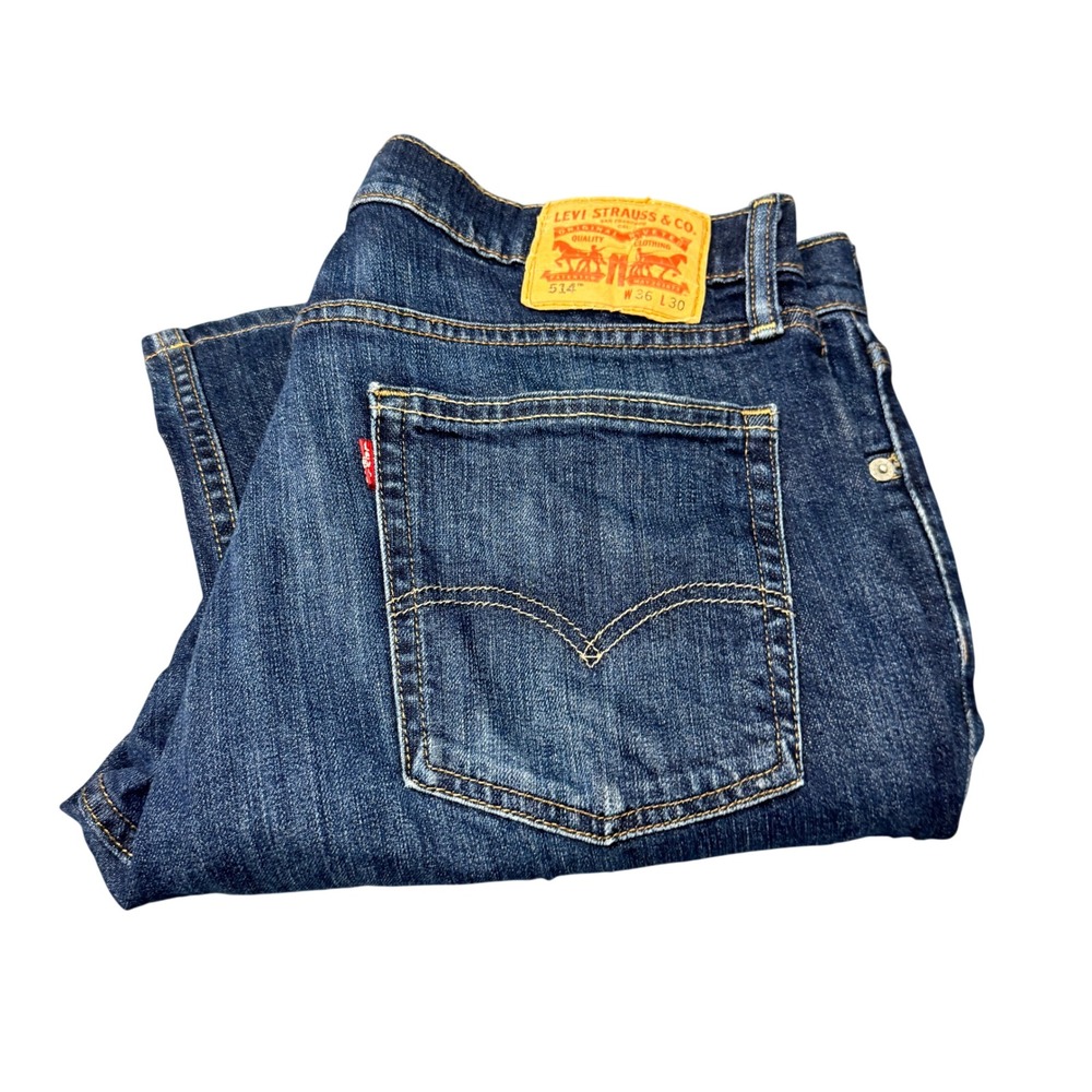 Levi's 514 Jeans Mens 36x30 (36x29 ACTUAL) Straight Dark Wash Denim Faded Wash